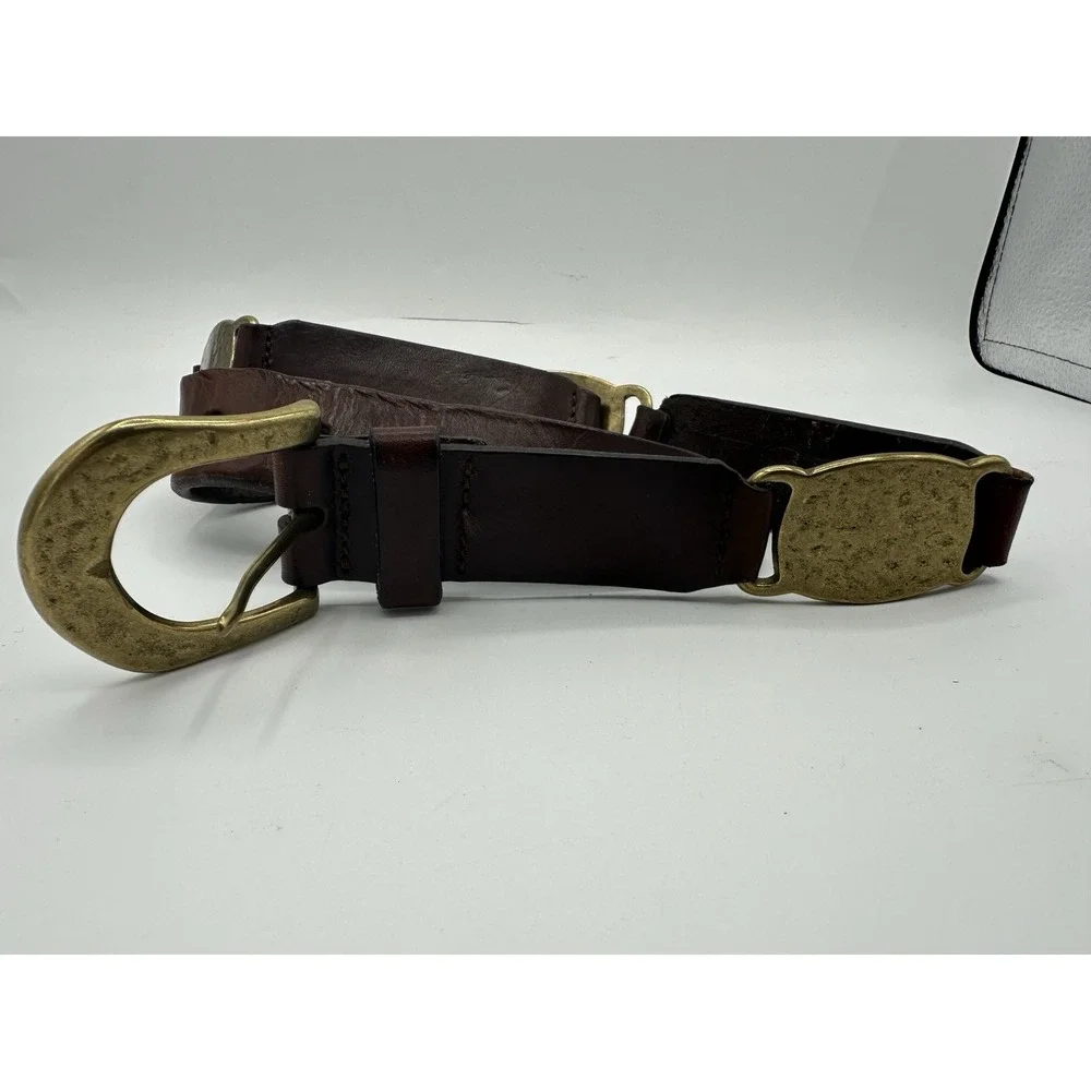 Fossil Leather Belt Brown Brass Western Style USA‎ Small 34 Vintage
